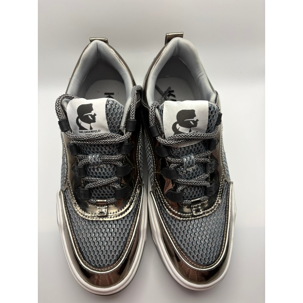 Karl Lagerfeld Paris Colden Metallic Silver Mesh Fashion‎ Sneakers Womens 8M Y2K